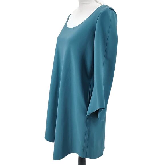 M2057 Maria Pinto Tunic Mini Dress Teal Blue Green Bell Flare Sleeves Size XS - Picture 2 of 6